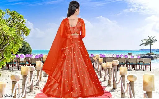 Red and Blue Embroidered Designer Silk Lehenga for Girls, 12 Years Old