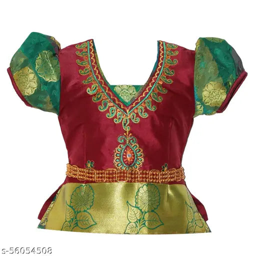 Cotton Silk kids' floral Leela Pattu Lehenga Choli with waist belt, Indian traditional festive wear for 6-8 years old