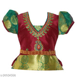 Cotton Silk kids' floral Leela Pattu Lehenga Choli with waist belt, Indian traditional festive wear for 6-8 years old