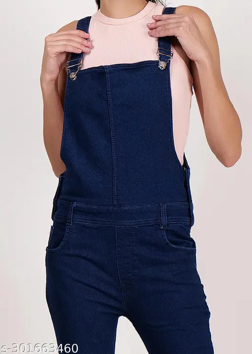 Organic denim dungaree for women & girls - solid cotton, stylish & comfortable casual wear from Freakins (India)