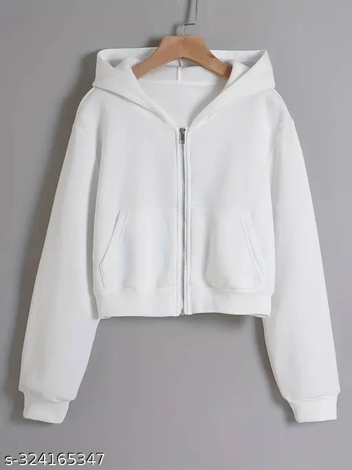 Cotton solid crop zipper hoodie, long sleeves, XS-XXXL sizes available, India origin