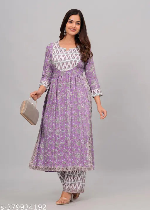 Anarkali women's rayon printed kurti with three-quarter sleeves, vibrant colorful pattern, available in various sizes from S to XXXL