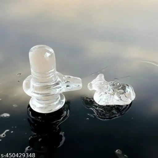 Marble Nandi & Shivling idol, pure sphatik statue, 5cm tall, Indian origin