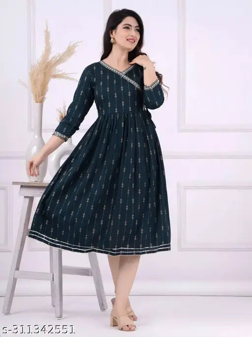 Viscose rayon Anark three-quarter sleeve printed gown, beautiful Indian bridal wear