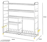 Stainless steel kitchen utensils rack, 5 shelves, wall mount, plate and cutlery stand, modular storage for kitchenware