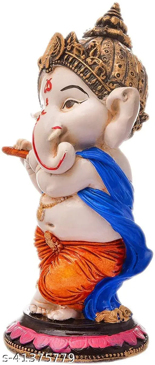 Poly resin handcrafted Ganesha figurine for pooja room, home office, meditation, car dashboard - 10cm x 12cm x 10cm