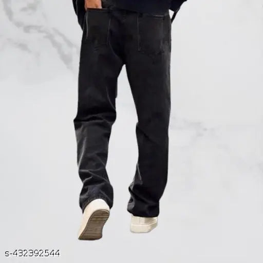 Dark wash denim loose fit straight leg men's casual street style jeans