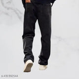 Dark wash denim loose fit straight leg men's casual street style jeans