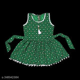 Green crepe anarkali dhoti kurta set for girls, festive collection by Queenpin, printed, sleeveless, size range 12-8 years, India origin