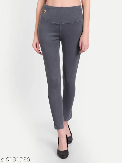 Denim skinny fit jeggings, high waist elastic closer, royalblue-grey for women, pack of 2 on hangers
