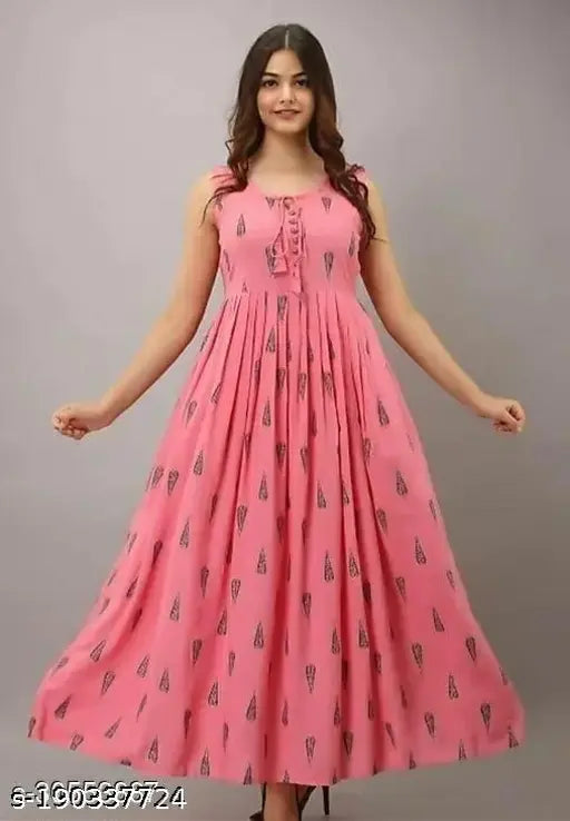 Peach Rayon long sleeves formal gown