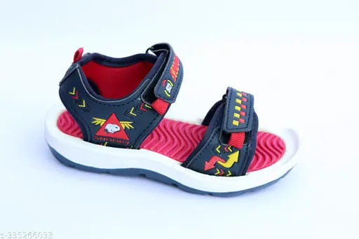 Red and black children's sandals with Velcro closures