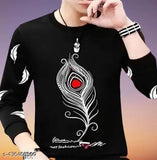 Men's long-sleeved cotton blend feather print shirt, regular fitted style, size M (Length: 27in, Shoulder: 15in)
