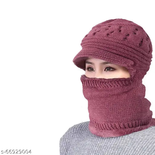 Maroon knitted scarf with hole pattern, winter accessory