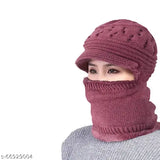 Maroon knitted scarf with hole pattern, winter accessory