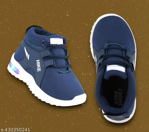 Kids light up casual shoes with velcro straps in blue and white, suitable for outdoor or indoor wear