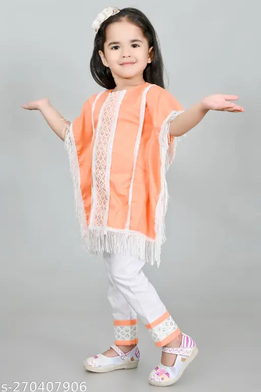 Cotton kids kurta set with embroidery, suitable for ages 12 months to 5 years. Indian ethnic wear in A-line style pyjamas with self-design patterns
