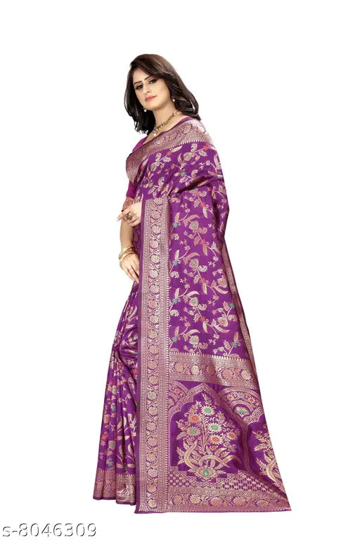 Purple and gold paisley design Banarasi silk saree for women