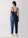 Denim sleeveless women's jumpsuit (DCW24-130), solid net, fashionable attire from India