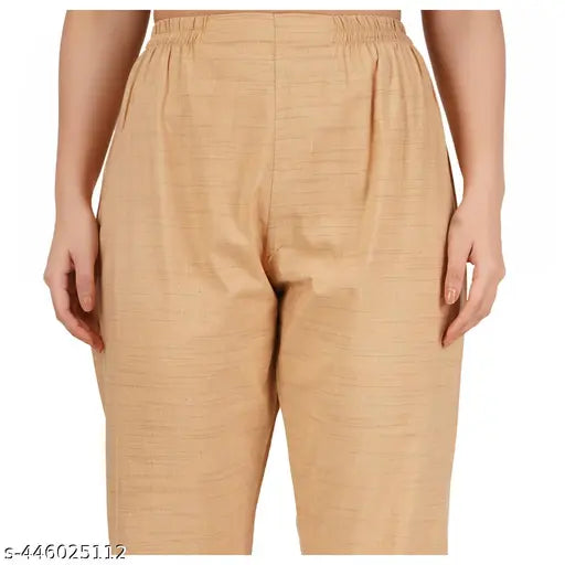 Khaki linen blend trousers, loose-fit, elastic waistband