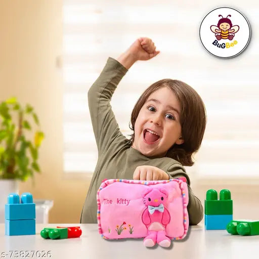 BuGBee Hello Kitty sling bag, pink with plush cat, 6 pockets, suitable for child's return gifts