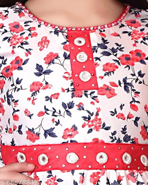 Boys red cotton blend frock dress, short sleeves, printed net design. Pack of 1 for ethnic wear by Ajiza Garments