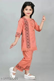 Green cotton girls' kurti and pyjama set with printed pattern, suitable for kids aged 2-11 years