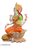 Multicolor marble Ganesh-Lakshmi idol, 7-inch tall home decor statue on display