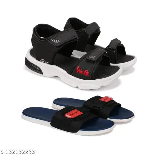 Black and red kids casual sandals