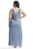 Satin nightwear set (Thumka Full Length Nighty), FreeSize 28-36 for women, solid pattern sleepwear from India