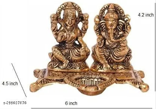 Metal Laxmi Ganesh Diya Idol, 15x11x10 cm, Indian-made home temple office decor and gifting
