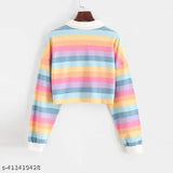 Multicolor tie-dye lycra crop top with long sleeves, vibrant rainbow stripes on women's western wear