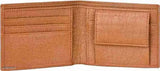 Tan faux leather wallet with 5 card slots, solid design, compact for men's everyday use