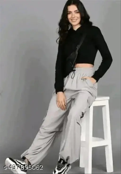 Aasha Textiles new designer fashionable cargo pant, high-waisted, elastic side pockets
