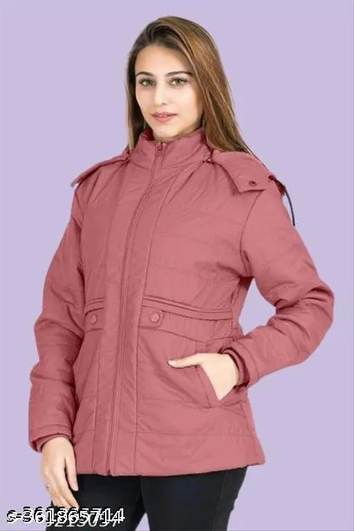 Nylon full sleeve solid stylish jacket for women, M (36in bust, 26in length), XL (40in bust, 27in length)