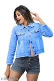 Washed denim jacket with frayed hem, women's long sleeves in dyed/washed pattern. Timeless design from Hindsa, India