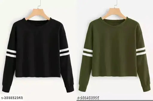 Premium printed cotton crop tops, 2pc set for women's casual wear. Full sleeve, round neck style in regular fit