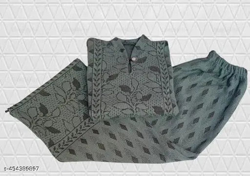 Winter wool kurti with printed net plazzo for women, three-quarter sleeves, size M, Indian origin