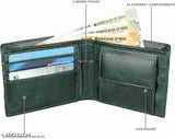 Green faux leather men's wallet, trendy two-fold design with 5 card slots. Durable and classy accessory for gifting