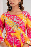 Rayon anarkali kurta with handloom printed motifs, three-quarter sleeves for women, Indian ethnic wear in 4XL and 5XL sizes