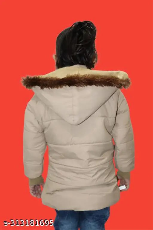 Baby girl jacket, faux fur hood, light brown