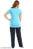 Skyblue hosiery cotton printed half sleeve T-shirt & pyjama pants night suit for women, India origin, cozy & durable sleepwear