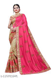 Woven Bollywood Pink Beige Vichitra Silk Saree with Embroidered Floral Pattern, perfect for weddings or religious festivities at home. Indian-origin, free size (5.5m saree length, 0.8m blouse length)