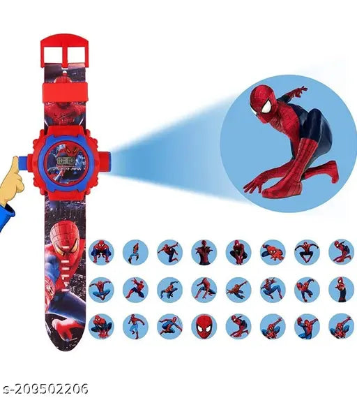 24 Images Unisex Kids Spider PVC Rubber Plastic Digital Wrist Projector Watch with Spiderman Unique Projector Digital Toy Watch for Kids - Good Return Gift