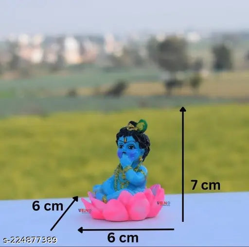 Unbreakable Lotus Krishna Makhan Chor, decorative religious idol for car dashboard, Indian art form