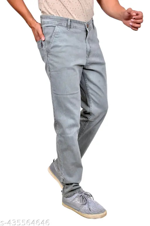 Men's casual fashion denim jeans, light blue wash, cuffed ankles