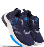 Navy blue running sneakers, kids sports shoes with blue laces