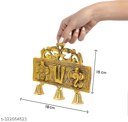 Metal Tirupati Balaji Shankh Chakra Tilak with Hanuman ji Symbol II, Vastu-compliant hanging shankh chakra statue (18cm x 3cm x 15cm)