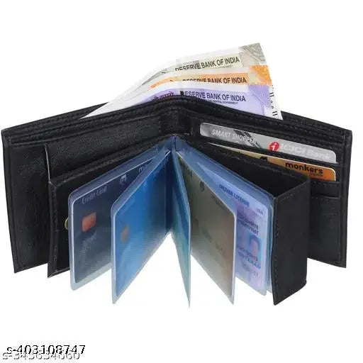 Classicox men's formal & casual artificial leather belt & wallet combo pack - 2 pieces, solid design, free size with 4 compartments, made in India