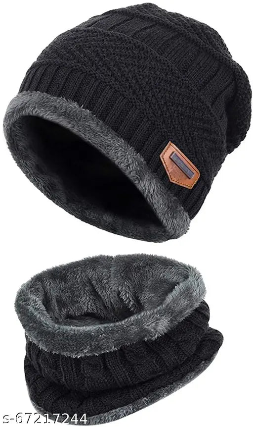 Two-piece winter beanie set. Thick knit material, warm design, suitable for men and women